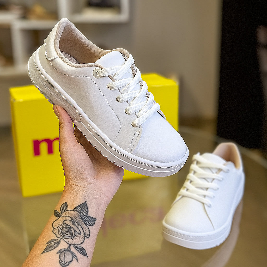 Tênis Feminino Casual Moleca Branco leve e Confortável