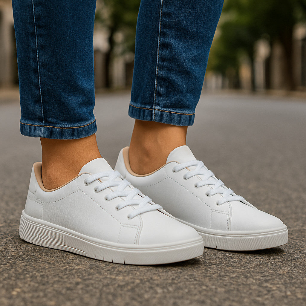 Tênis Feminino Casual Moleca Branco leve e Confortável