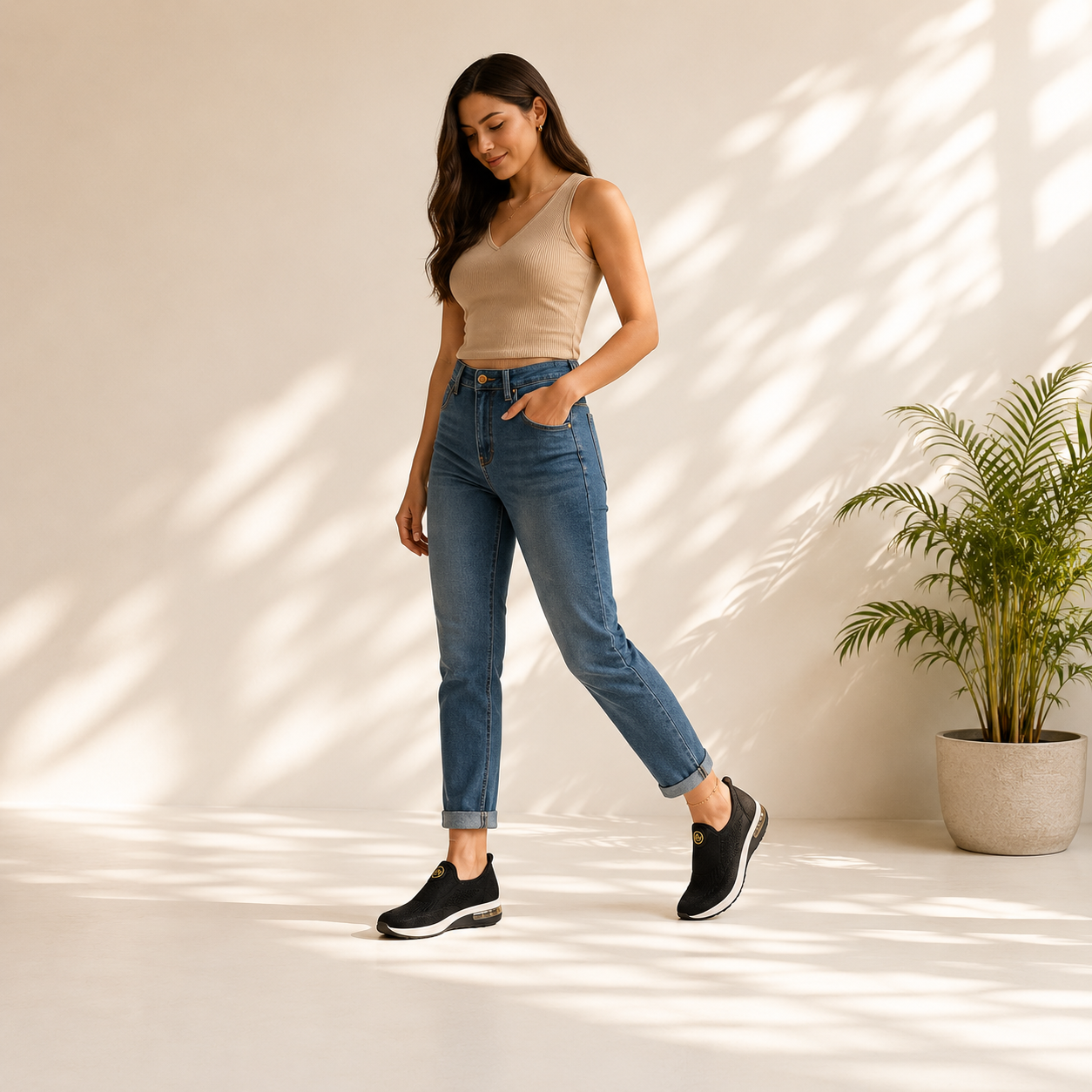 Tênis ortopédico feminimo Calce Fácil Preto - Modare Conforto Ultralevíssimo com Zíper Lateral