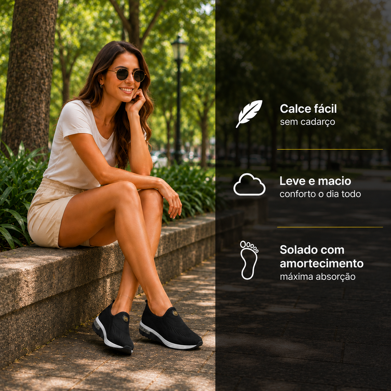 Tênis ortopédico feminimo Calce Fácil Preto - Modare Conforto Ultralevíssimo com Zíper Lateral