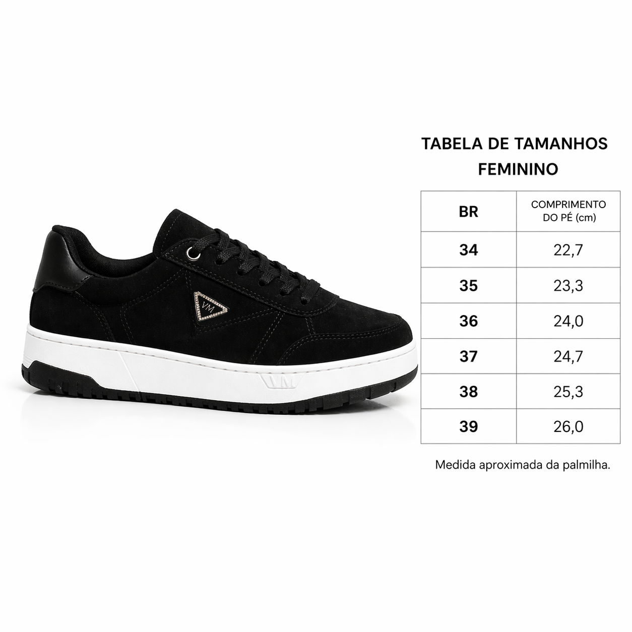Via Marte Tênis Flatform Preto Camurça e Branco Crystal — Estilo Premium para o Dia a Dia