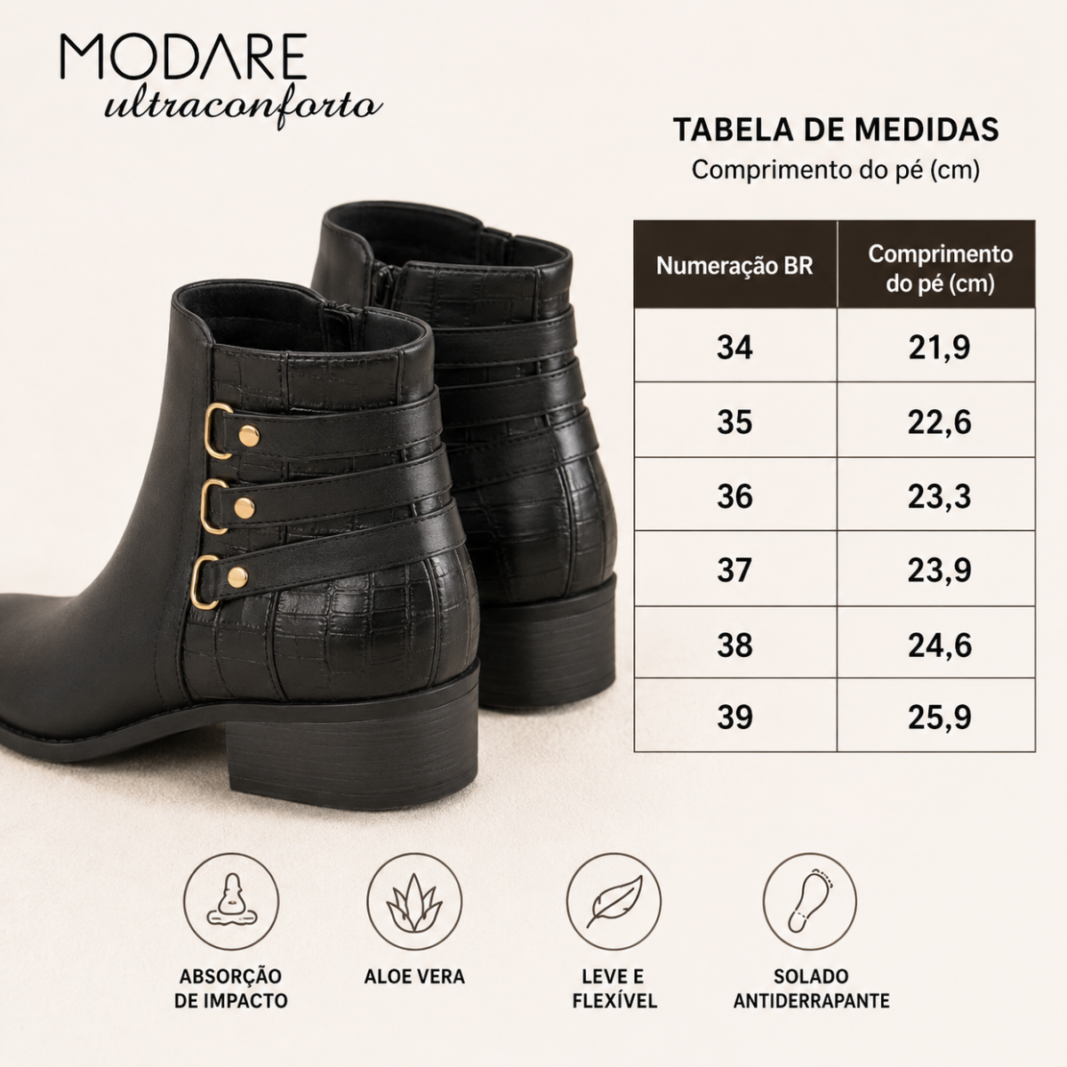 Bota Modare Feminina | Salto Baixo Seguro | Elegância Todos os Dias