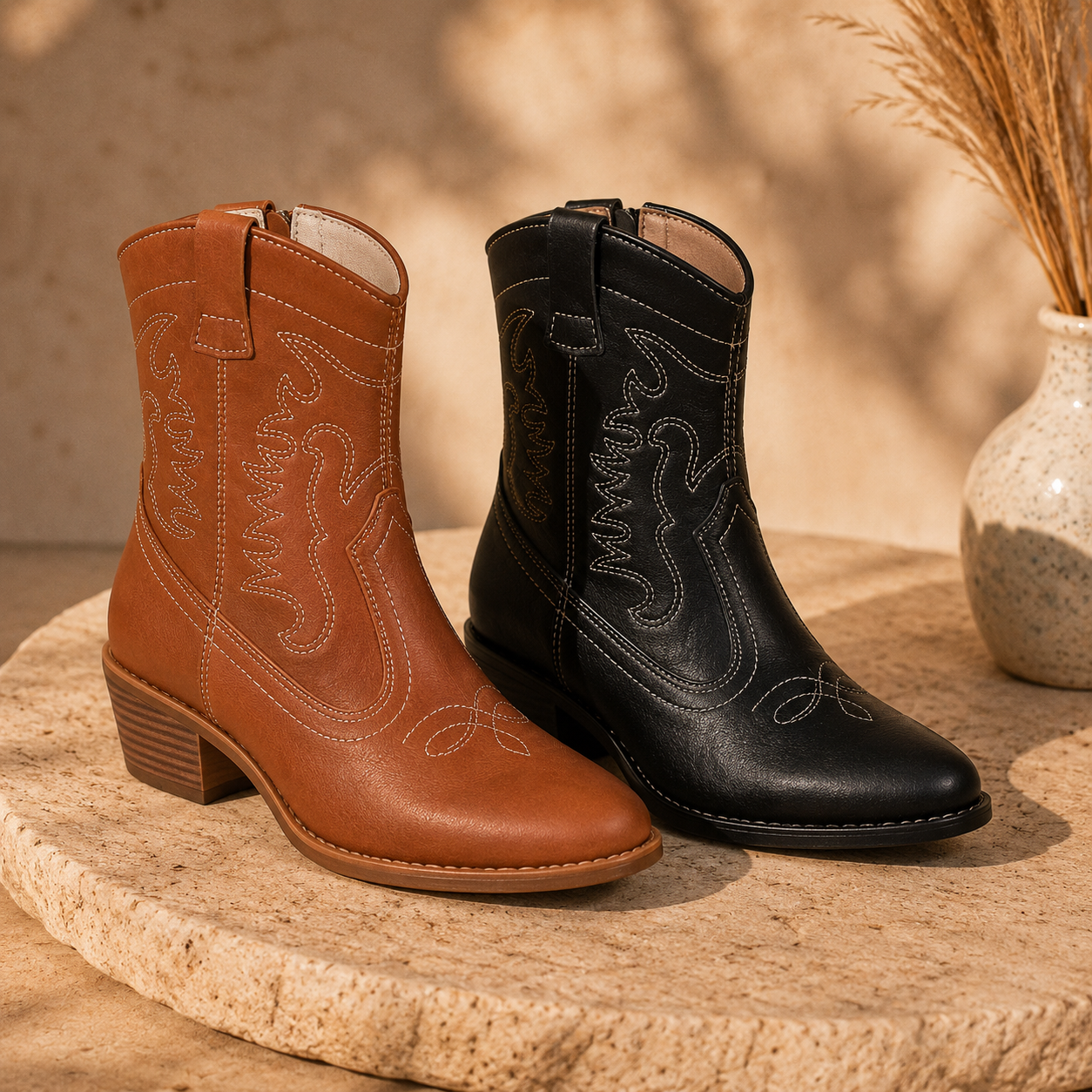 Bota Country Cano Médio Moleca Ana Castela | Bordado Western | Preta e Avelã