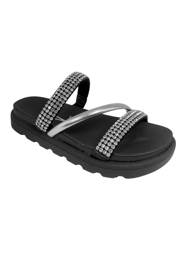 Sandália feminino papete Flatform Brilho Strass