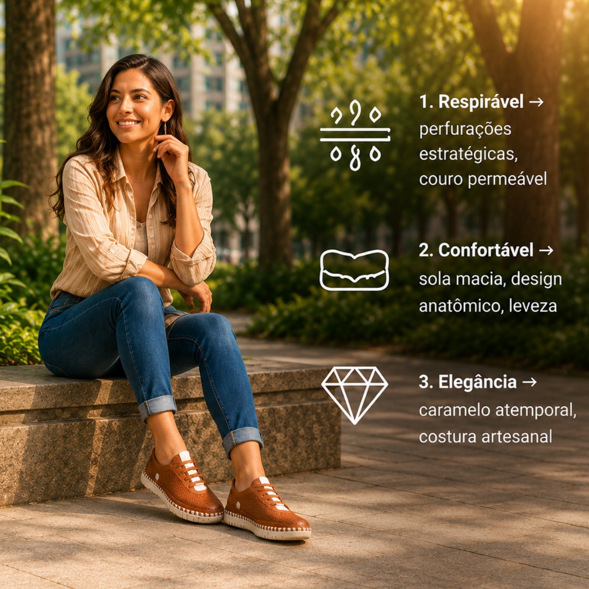 Tênis Bottero Couro Burnish Respirável Caramelo — Conforto Premium