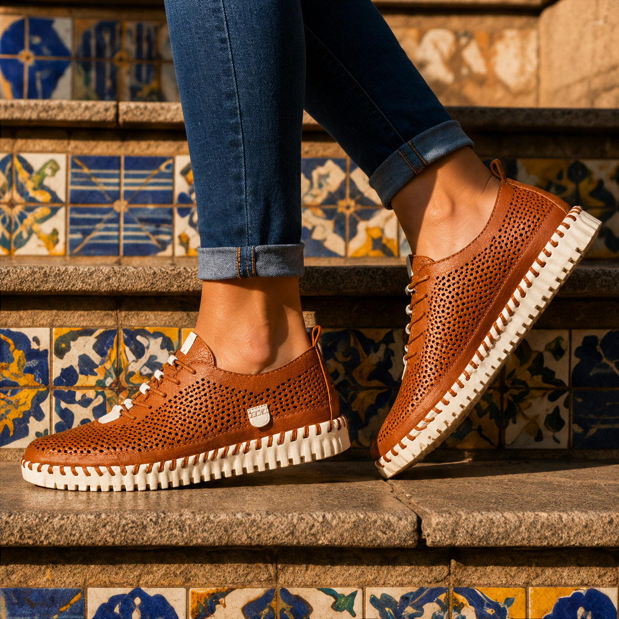 Tênis Bottero Couro Burnish Respirável Caramelo — Conforto Premium
