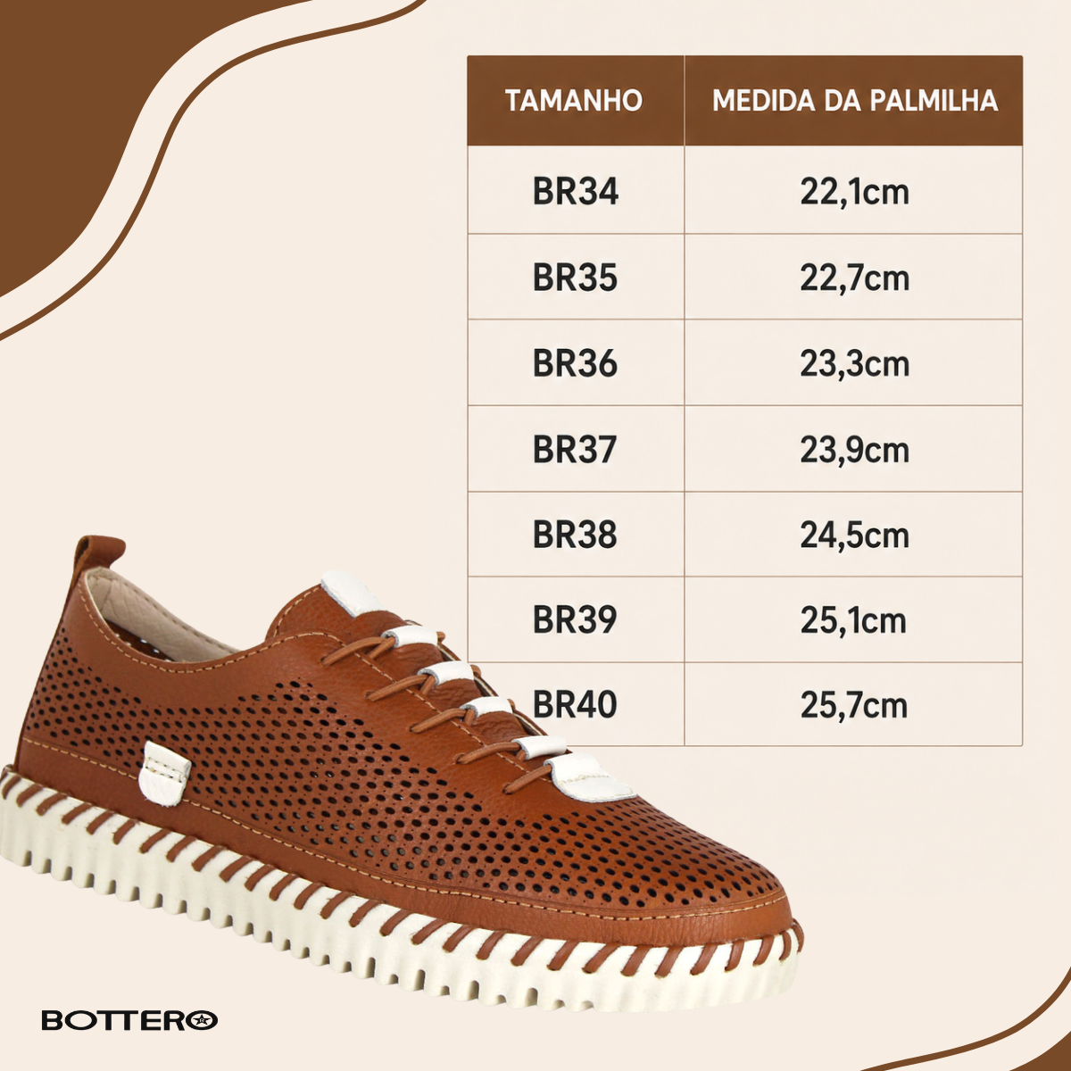 Tênis Bottero Couro Burnish Respirável Caramelo — Conforto Premium