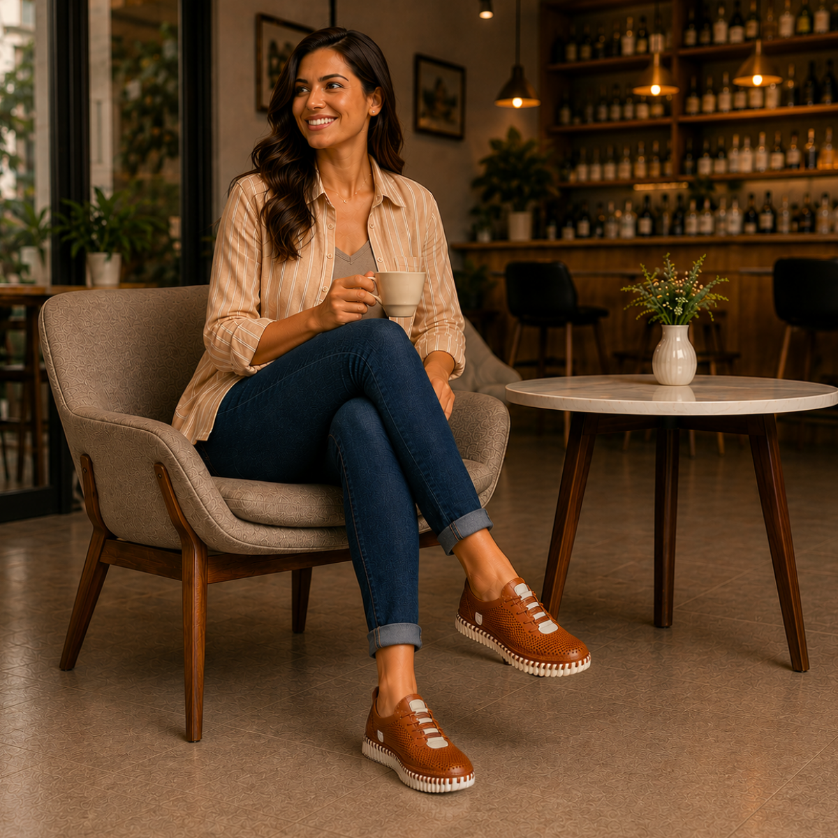 Tênis Bottero Couro Burnish Respirável Caramelo — Conforto Premium