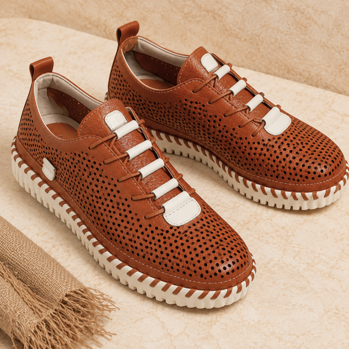 Tênis Bottero Couro Burnish Respirável Caramelo — Conforto Premium