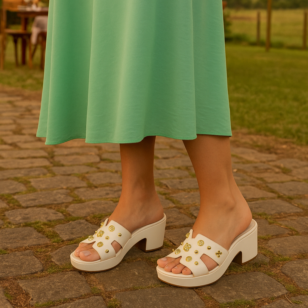 Tamanco Feminino Plataforma Salto Grosso Moleca