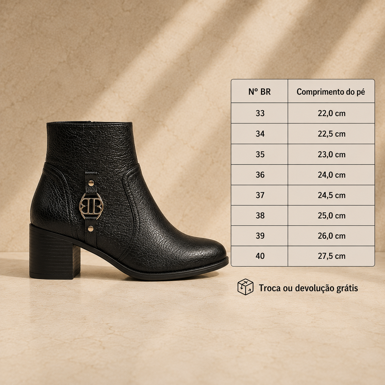 Bota Coturno Cano Curto Couro Bottero Burnish Fivela - Salto bloco 6 cm