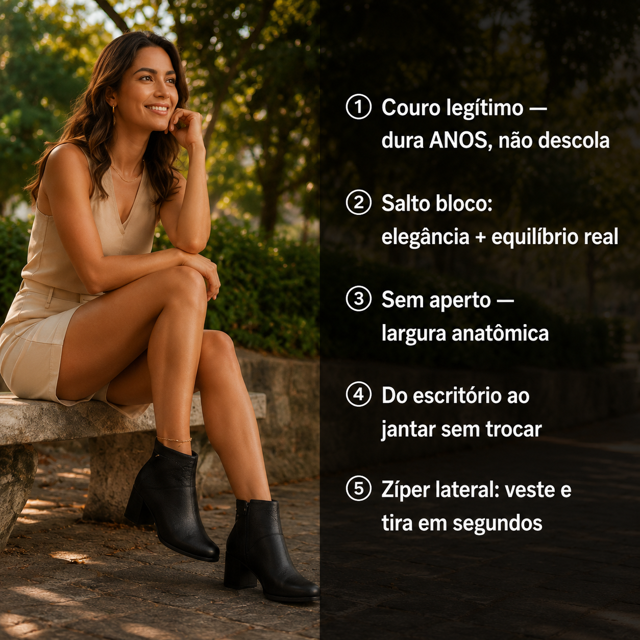 Bota Bottero Feminina Cano Curto Couro Salto Bloco 6 cm Confortável Preta 346918