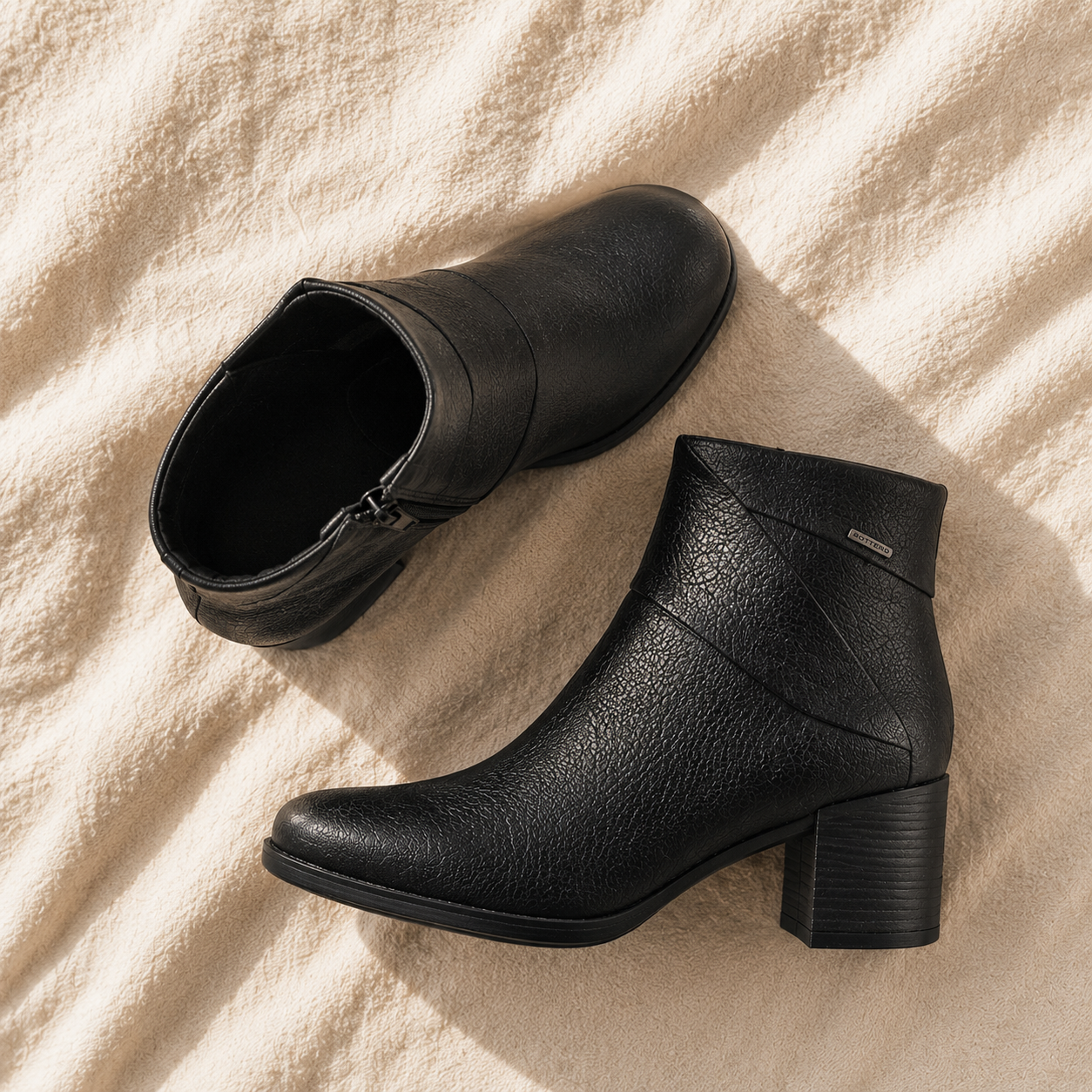 Bota Bottero Feminina Cano Curto Couro Salto Bloco 6 cm Confortável Preta 346918