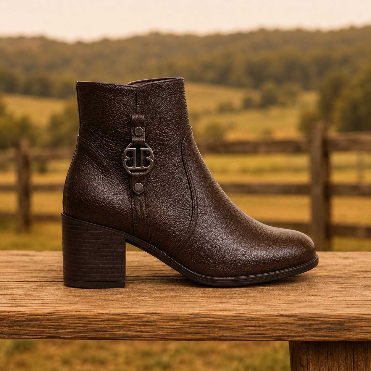 Bota Coturno Cano Curto Couro Bottero Burnish Fivela - Salto bloco 6 cm