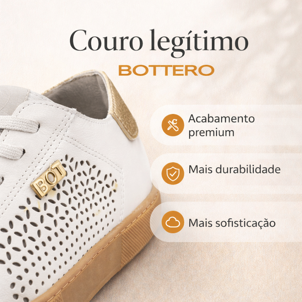 Tênis Feminino em Couro Branco Comfort Bottero