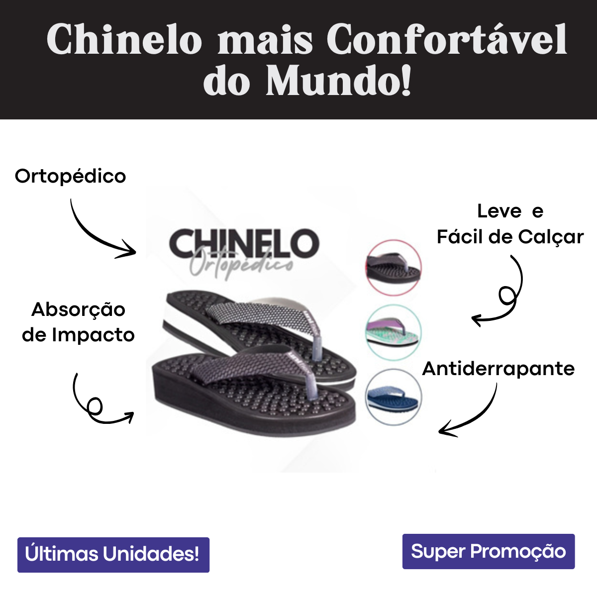 Chinelo ortopédico massageador Ultra conforto