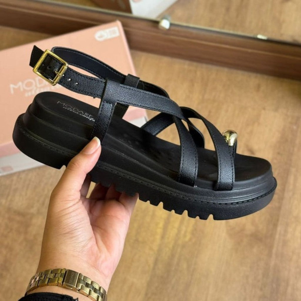 Sandália Modare Feminina Flatform Tiras Cruzadas Dedo