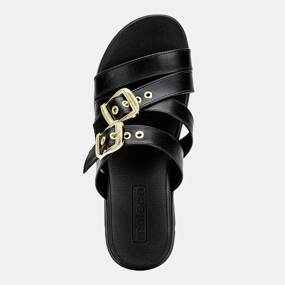 Sandália Slide Feminina Flatform Tiras Cruzadas Moleca