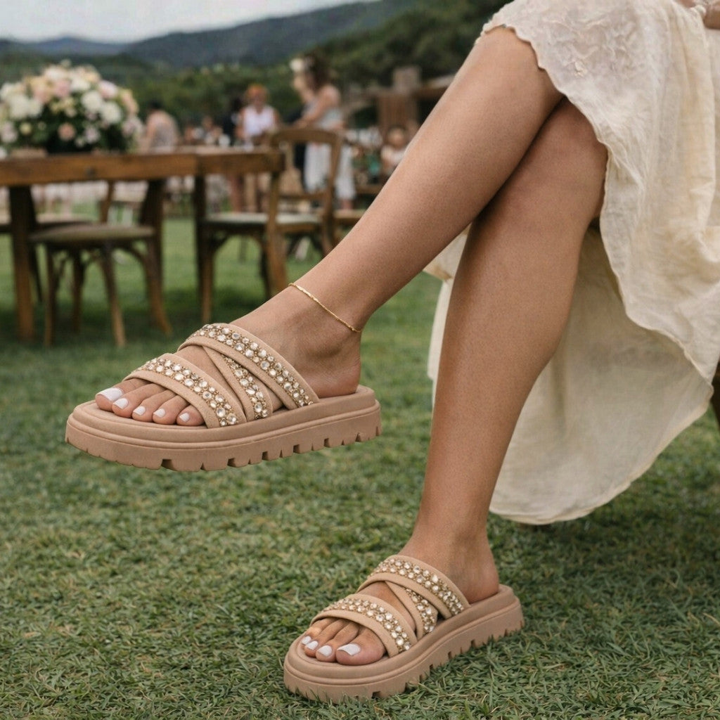 Sandália Papete Feminina Moleca Strass