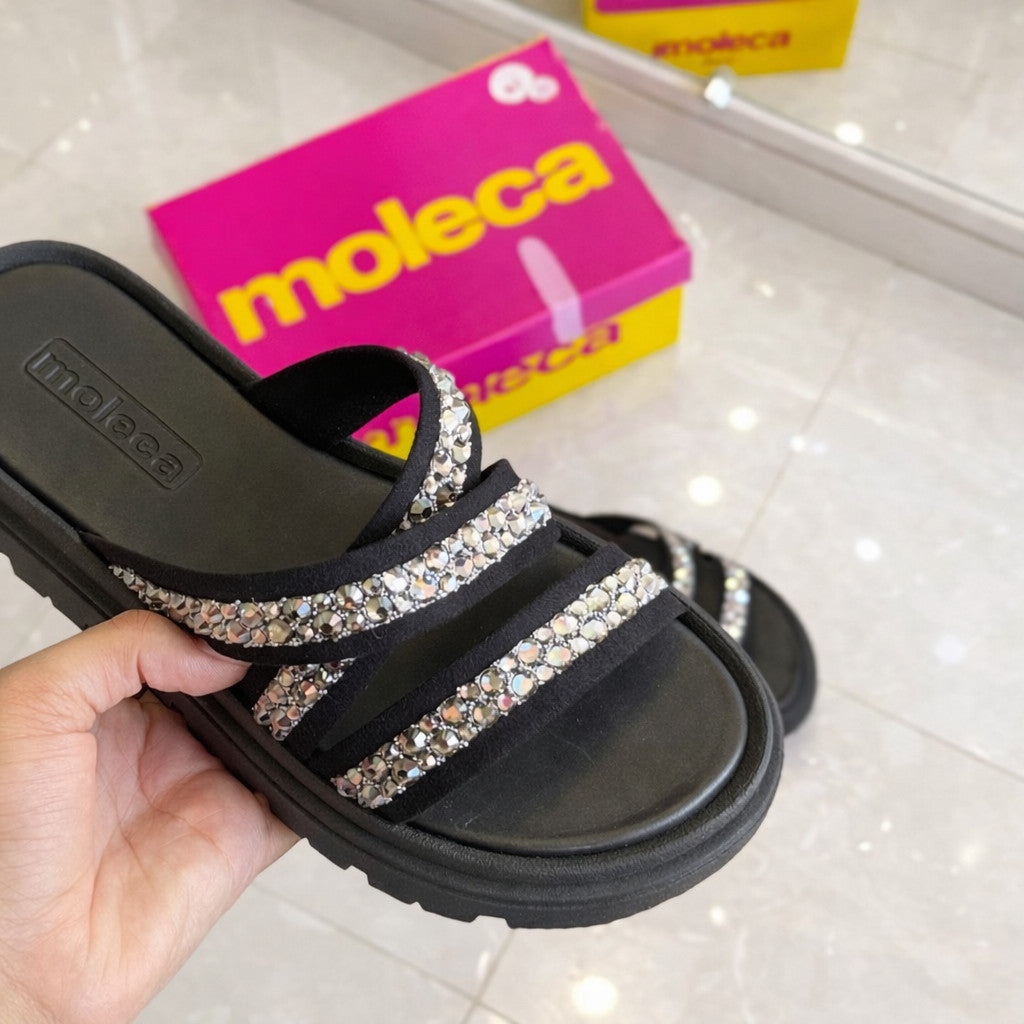 Sandália Papete Feminina Moleca Strass