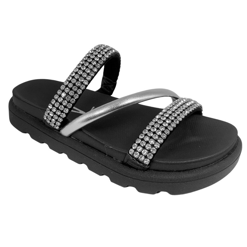 Sandália feminino papete Flatform Brilho Strass