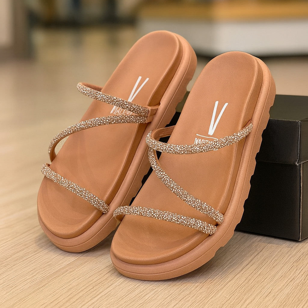 Papete Vizzano Feminina Strass - Estilo Moderno Confortável e Sofisticado