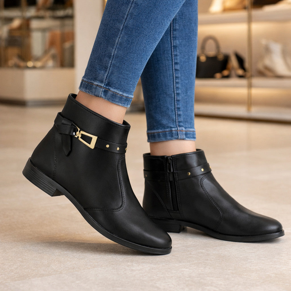 Bota Feminina Moleca Cano Curto Rasteira Fivela Coturno Country Confortável Salto Baixo